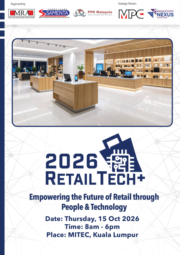 RetailTech+ 2026 official poster — Empowering the Future of Retail through People & Technology, 15 October 2026, MITEC Kuala Lumpur