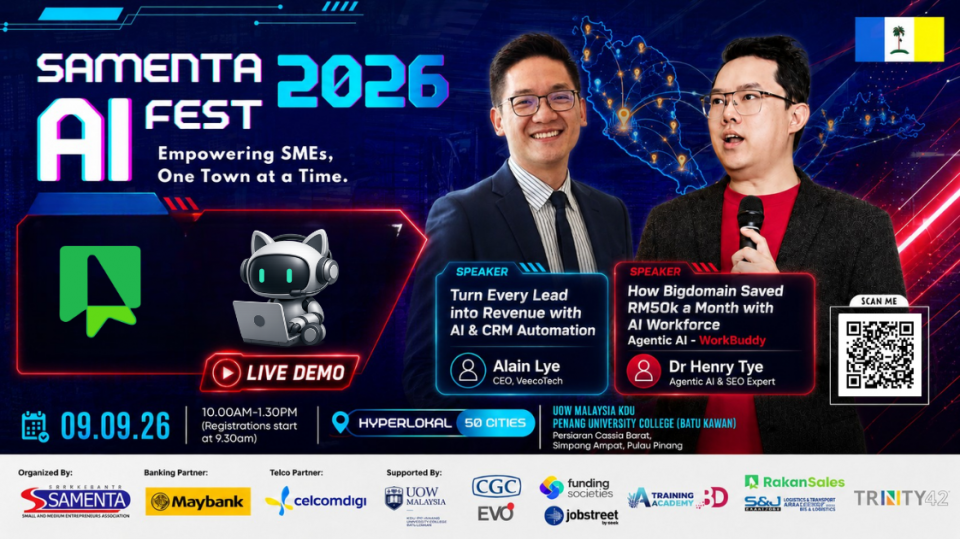 Official poster — SAMENTA Hyperlokal AI Fest 2026, UOW Malaysia KDU Penang, 9 September 2026