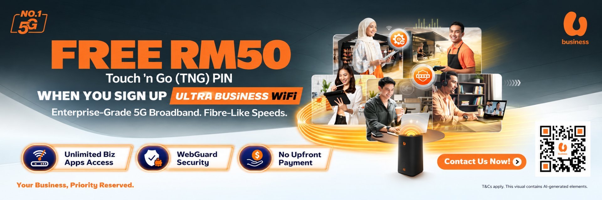Unifi Business — get a free RM50 Touch ’n Go PIN when you sign up for Ultra Business WiFi, enterprise-grade 5G broadband for business