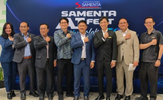 SAMENTA Hyperlokal AI Fest 2026 Kuching Chapter - officiating guests, SAMENTA representatives and partners at Sarawak Skills