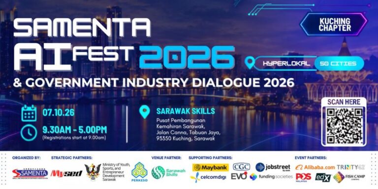 Official poster - SAMENTA AI Fest 2026 and Government Industry Dialogue 2026, Kuching Chapter, 7 October 2026