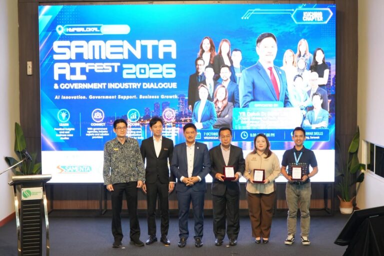 Tokens of appreciation presented on stage at the SAMENTA AI Fest and Government-Industry Dialogue 2026 in Kuching